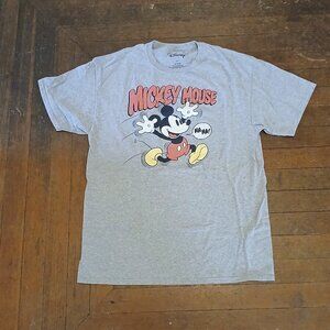 Disney Men’s Gray Mickey Mouse T-Shirt Large Cotton Blend Graphic Tee